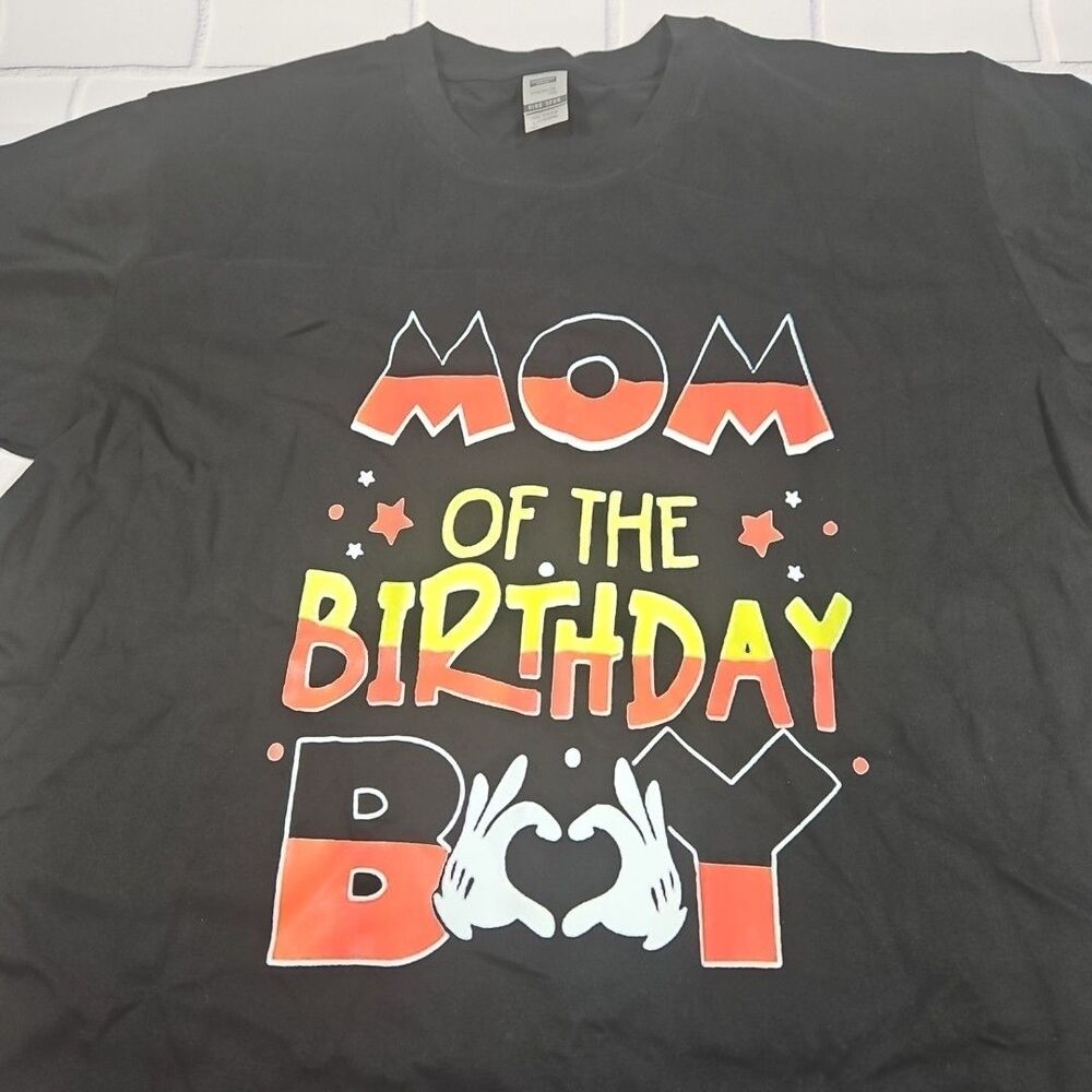 womans large Black Mom Of The Birthday Boy Mouse Family T Shirt